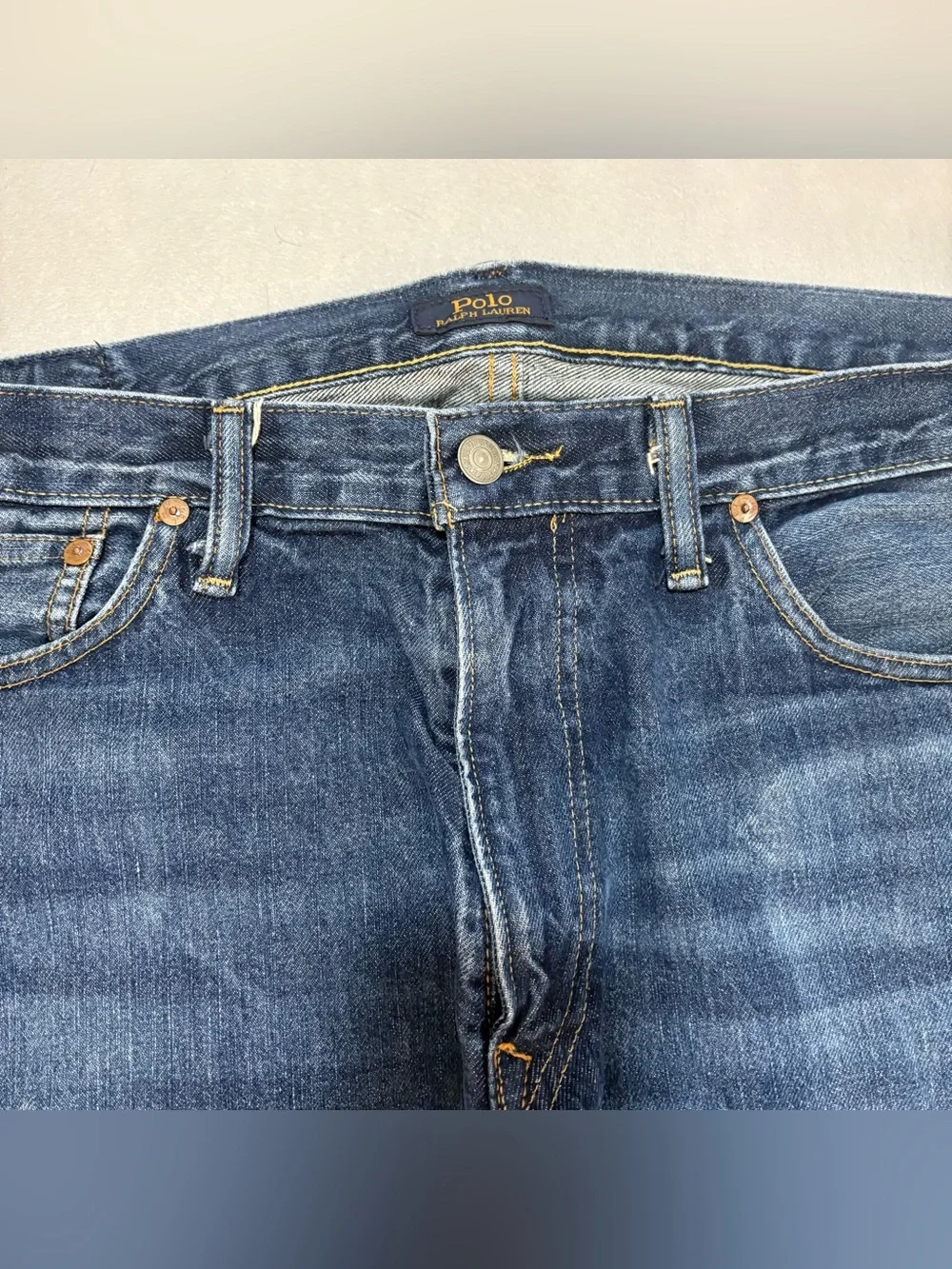 Polo Ralph Lauren Varick Jeans Slim Straight Dark Med Wash 36 X 30 100% Cotton